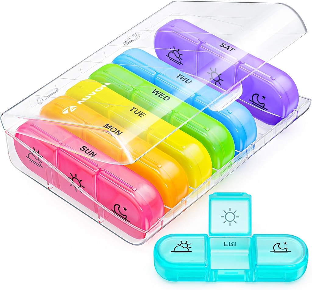 Organizador semanal de píldoras AUVON 3 veces al día, gran caja de 7 días 3 veces al día con contenedor separado, caja de píldoras portátiles para medicamentos, vitaminas, aceite de pescado y suplementos