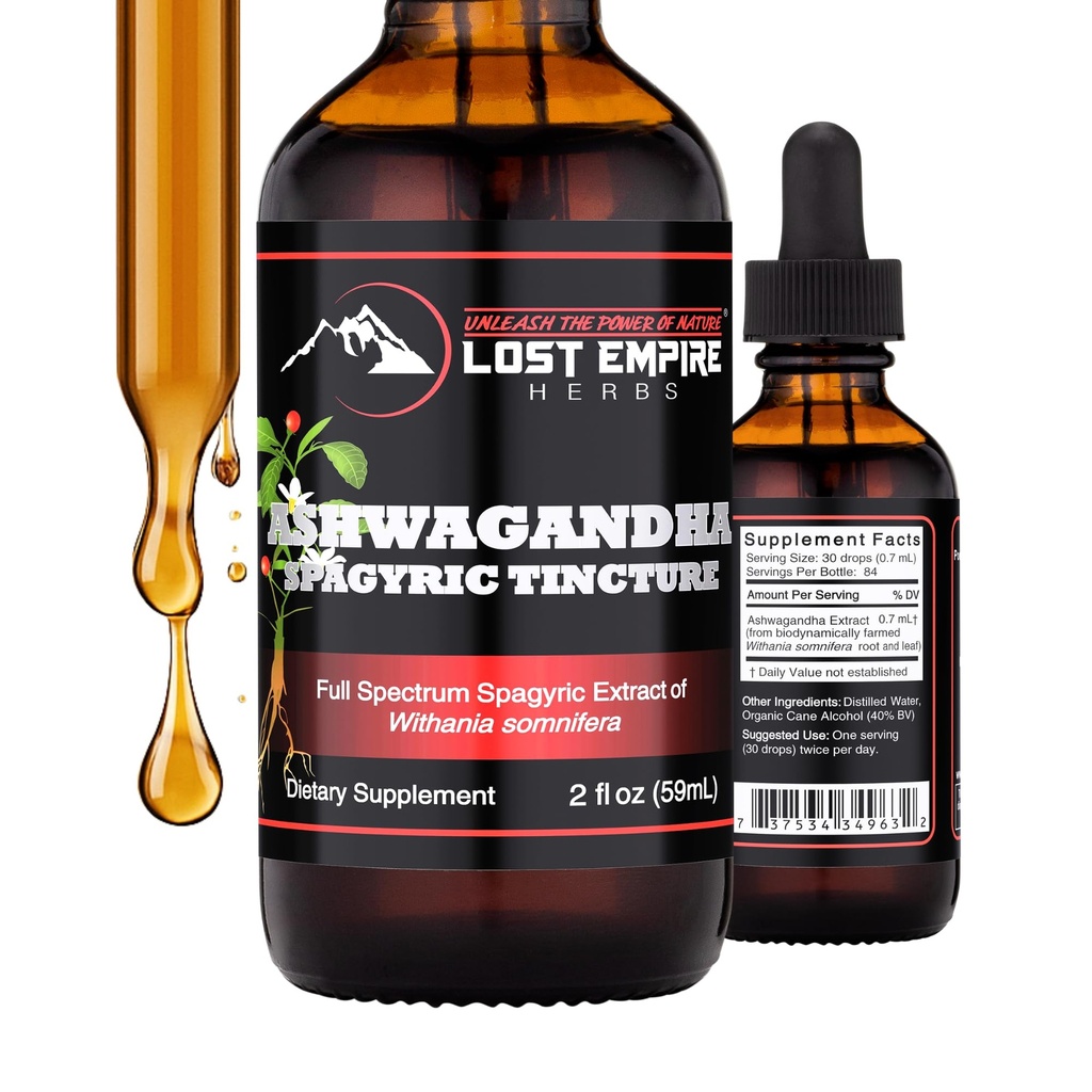 Herbs de Imperio Perdido Ashwagandha Tintura Spagyric - Líquido gotas Extracto de raíz para hombres, mujeres, sueño, cortisol - Mejor suplemento de Ashwagandha EE.UU. Grown Organic (2 fl oz)