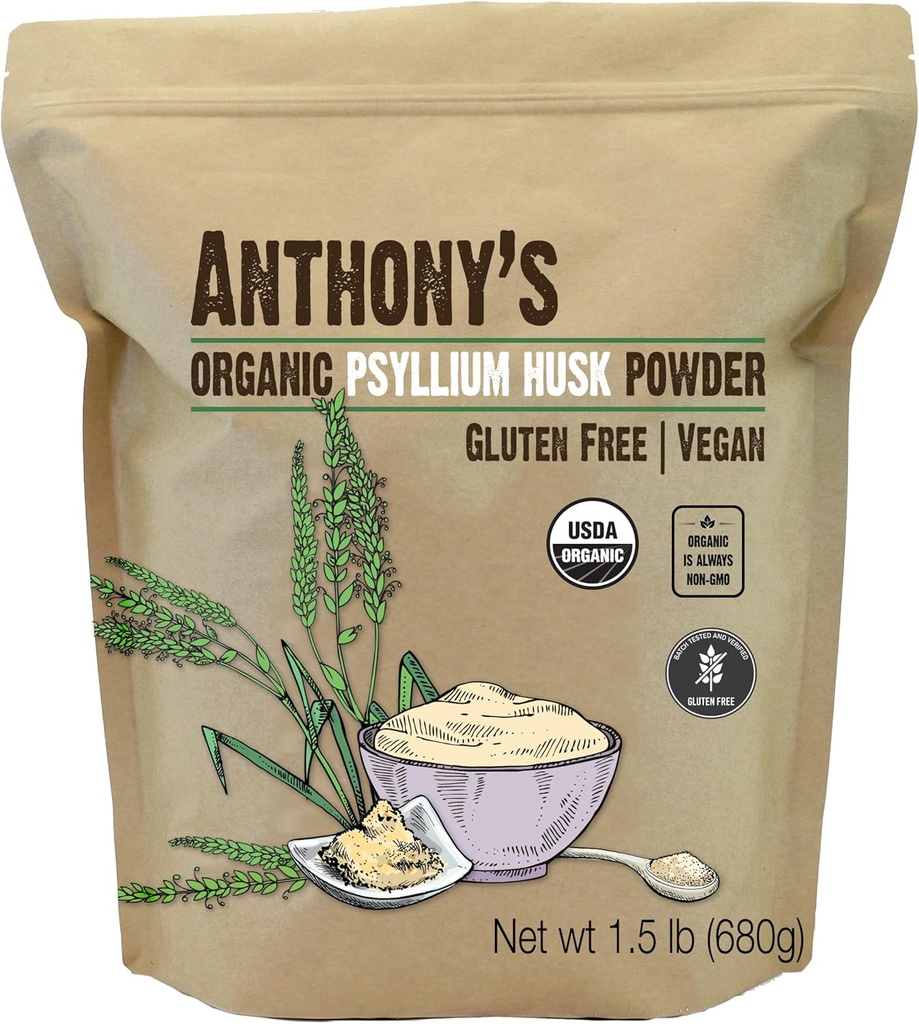 Anthony Psyllium Husk Powder, 1.5 lb, Gluten Free, Non GMO, Finely Ground, Keto Friendly