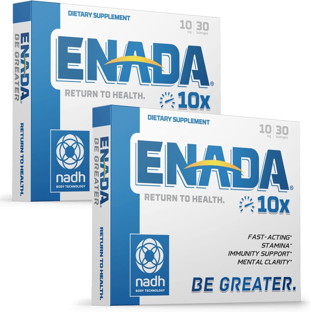 ENADA 10X NADH Suplemento con Fórmula de Vida Activa para el Estilo de Vida Activa ← Energía Natural Booster Grande para Jet Lag, Rendimiento Atlético " Estudiar Silencio mejora la resistencia y la claridad mental 60 Lozenges.