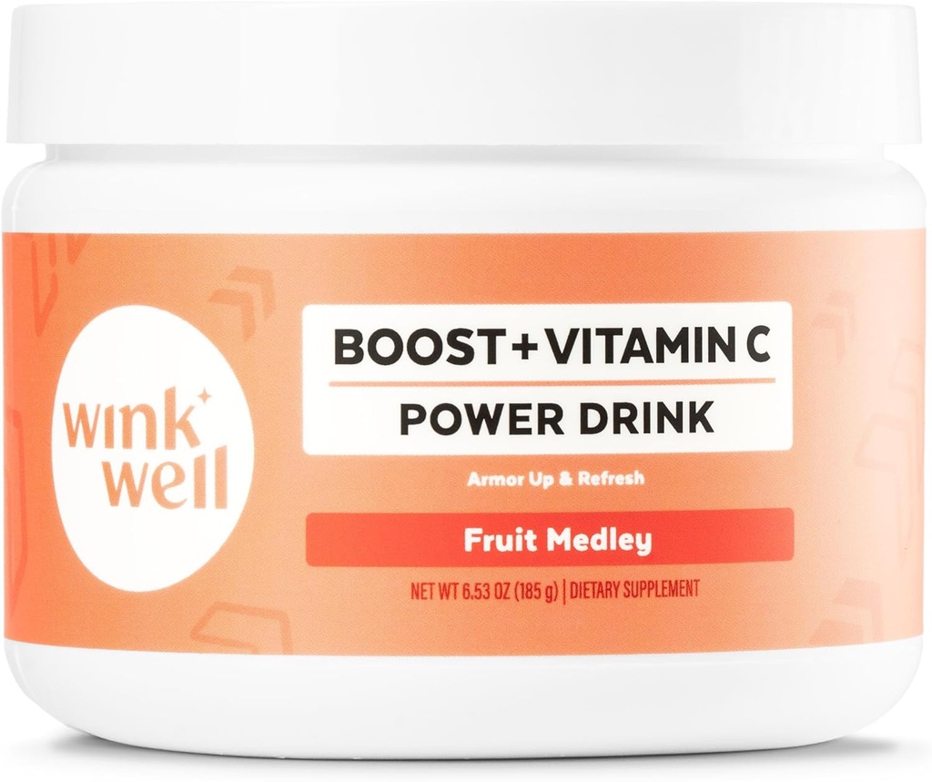 Wink Well Boost Vitamin C Powder Energy Drink for Immune Booster and Antioxidant Contains Vitamin C 100% puro ácido ascórbico, Vitamina D3 Cholecalciferol Magnesium, y Zinc 30 Servings