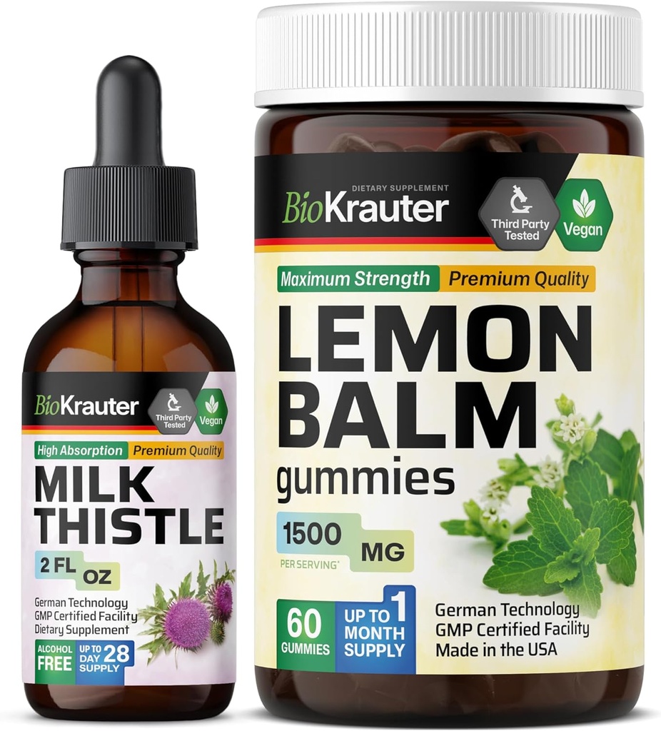 BIO KRAUTER Milk Thistle Tincture 2 Fl. Oz. & Lemon Balm 60 Gummies