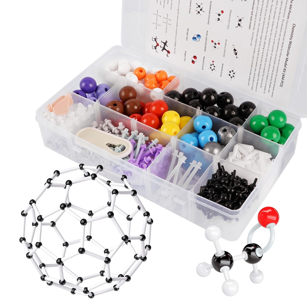 Modelo Molecular Kit, 444 Pcs Conjunto de Química Molecular Orgánica, Conjunto Modelo de Elemento Atómico para Lecciones en Química, Estructuras Moleculares Kit de construcción, Ochem Science Gift for Teachers and Students