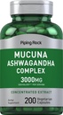 Piping Rock Mucuna Ashwagandha 3000mg | 200 Capsules | Complex Extract Supplement for Women and Men | Vegetarian, Non-GMO, Gluten Free