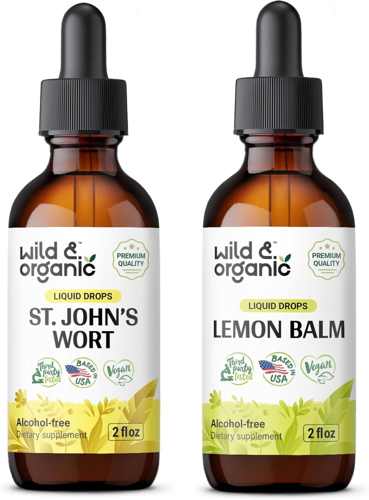 Wild &amp; Organic St John's Wort Tincture 2 fl oz & Lemon Balm Tincture 2 fl oz