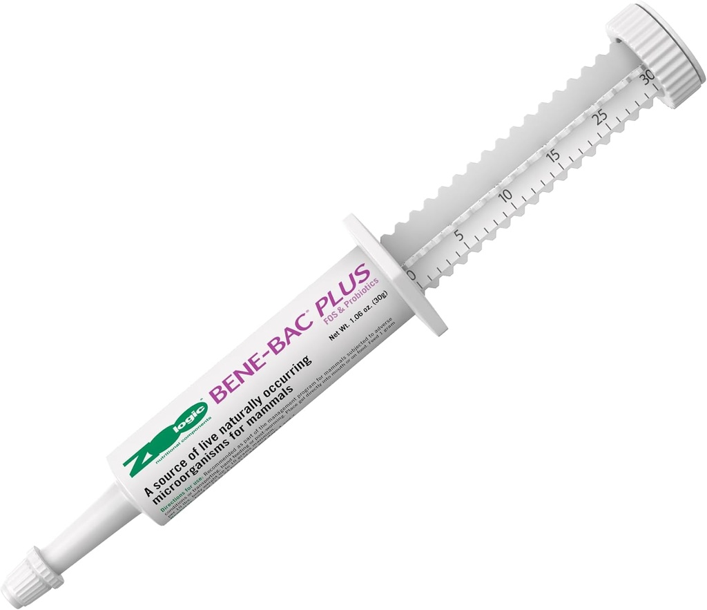 Pet-Ag Zoologic Bene-Bac Plus Mammal Gel - 30 gm Syringe - FOS &amp; Probióticos para perros, gatos, mamíferos exóticos y fauna silvestre