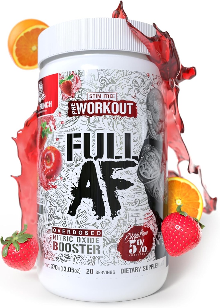 5% Nutrition FullAF Pre-Workout | Stim-Free with Massive Pumps | L-Citrulline, L-Taurine, Nitrosigine, GlycerSize (Fruit Punch)