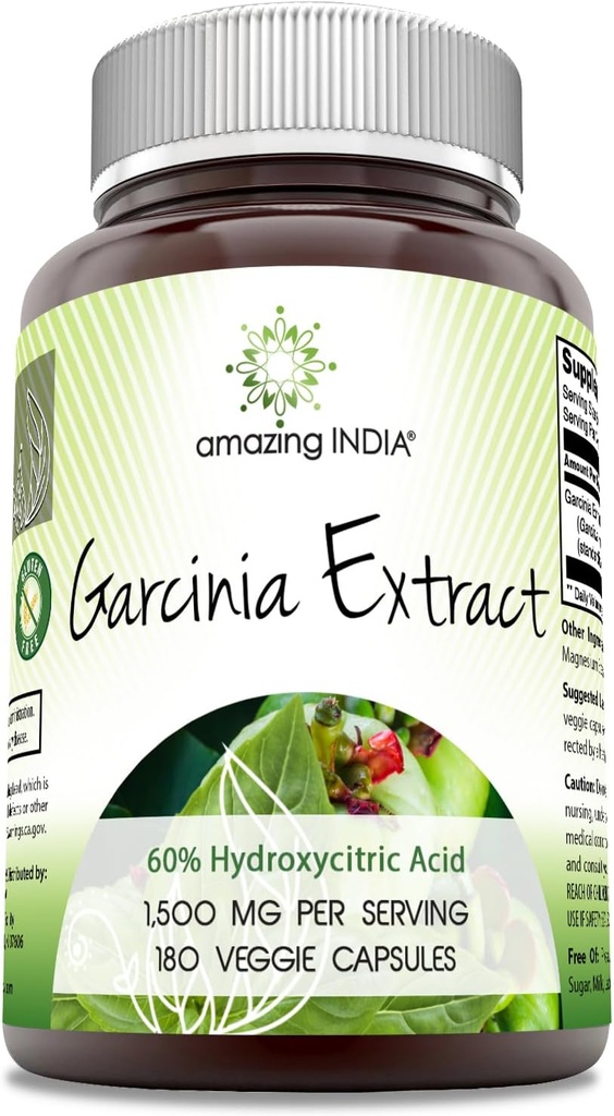 Increíble India Garcinia Extracto Suplemento Silencio 1500 Mg Por Serving TEN 180 Veggie Capsules Silencio No-GMO Silencio Gluten Free TEN Made in USA