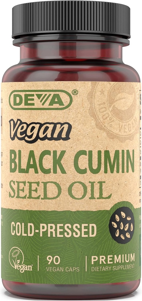 Deva Vegan Nutrition Black Cumin Seed Oil, Cold-Presed, Unrefined, 90 Capsules (Pack of 3)
