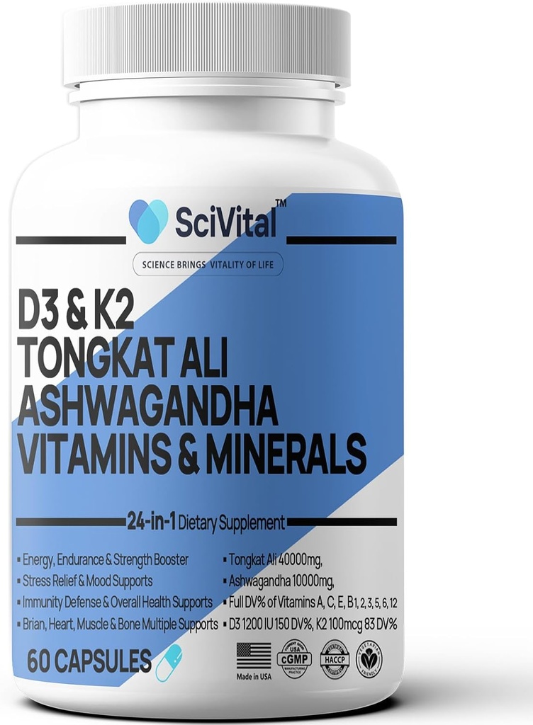 Ashwagandha 10000mg Tongkat Ali 40000mg Suplemento con Multivitamin D3 K2 - Men's Health & Stress, Mood, Energy, Endurance Support - Ashwagandha Capsules Tongkat Ali for Men USA - 60 Conde