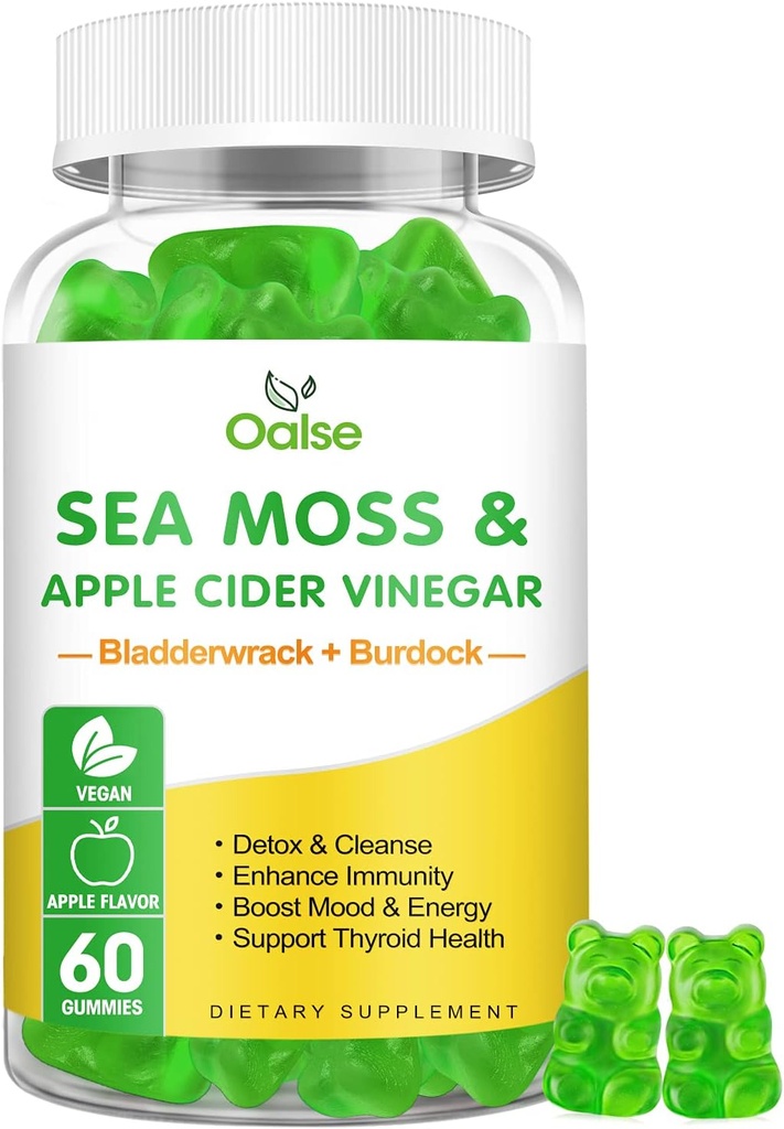 Sea Moss Gummies -Apple Cider Vinegar, Bladderwrack, Burdock Root - Supports Immune Health,60 Ct