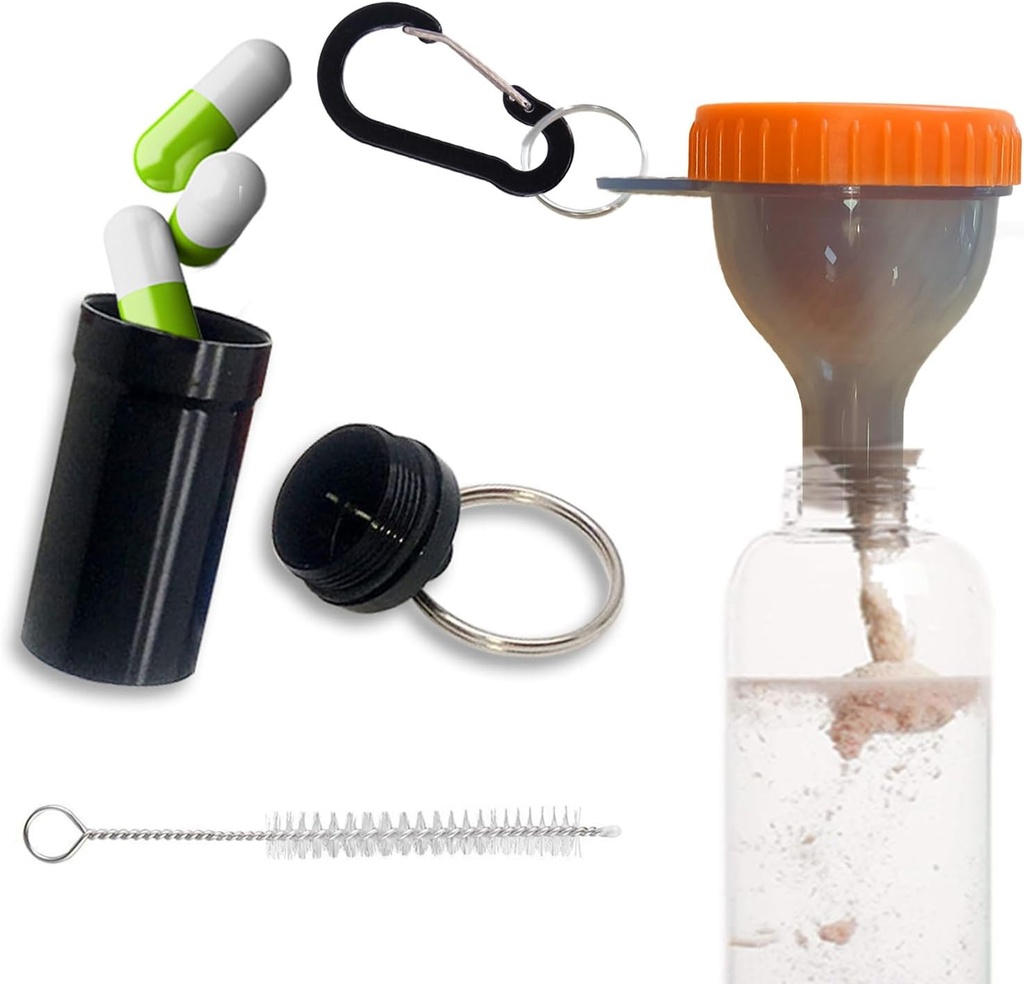 Protein Funnel Set Travel Protein Powder Containers with 1 Carabiner 1 Brush and 1 Mini Pocket Pill Box Reinforced to Prevent Spills Gym Pre-Workout Suplemento Orange Powder Funnels