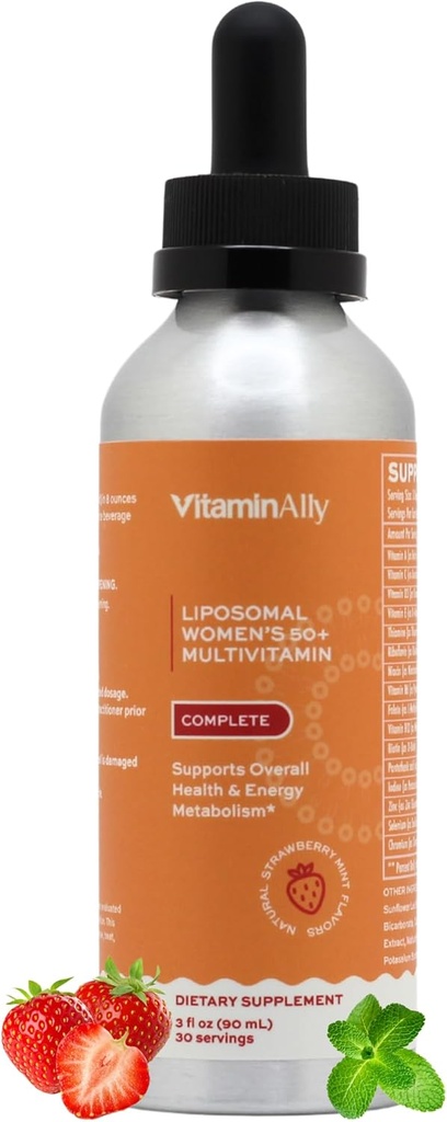 Multivitamina Líquida de 50+ Liposomal – 16 vitaminas esenciales & minerales para la energía, bonificación &amp; apoyo inmunitario – libre de azúcar, no transgénico, alta absorción – minería de fresa, 30 servicios