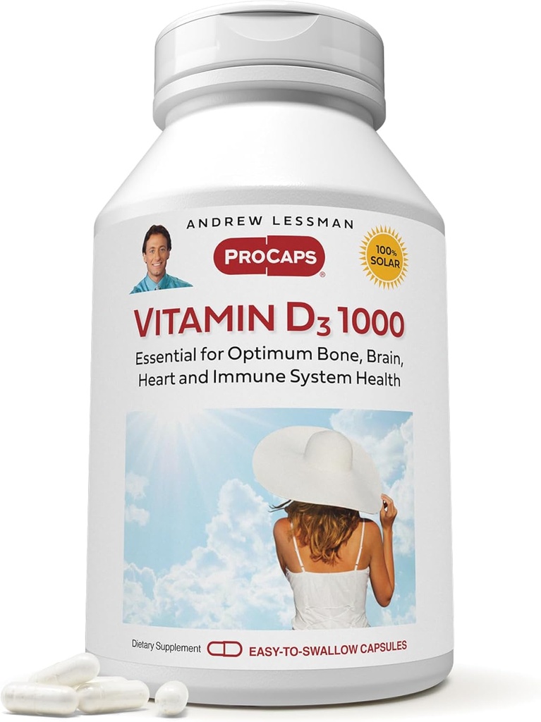 ANDREW LESSMAN Vitamin D3 1000 UI 180 Capsules - High Potency, Essential for Calcium Absorption, Supports Bone Health, Healthy Muscle Function, Immune System, More. Small Easy to Swallow Capsules