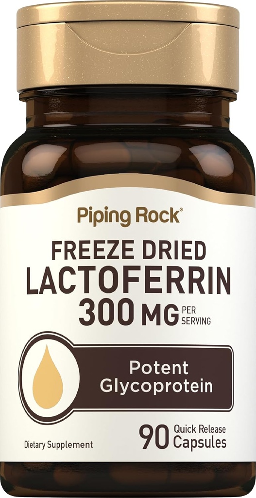 Piping Rock Lactoferrin Suplementos TEN 300mg ANTE 90 Capsules TENIDO Freeze Dried Potent Glycoprotein ANTE NO GMO, Gluten Free