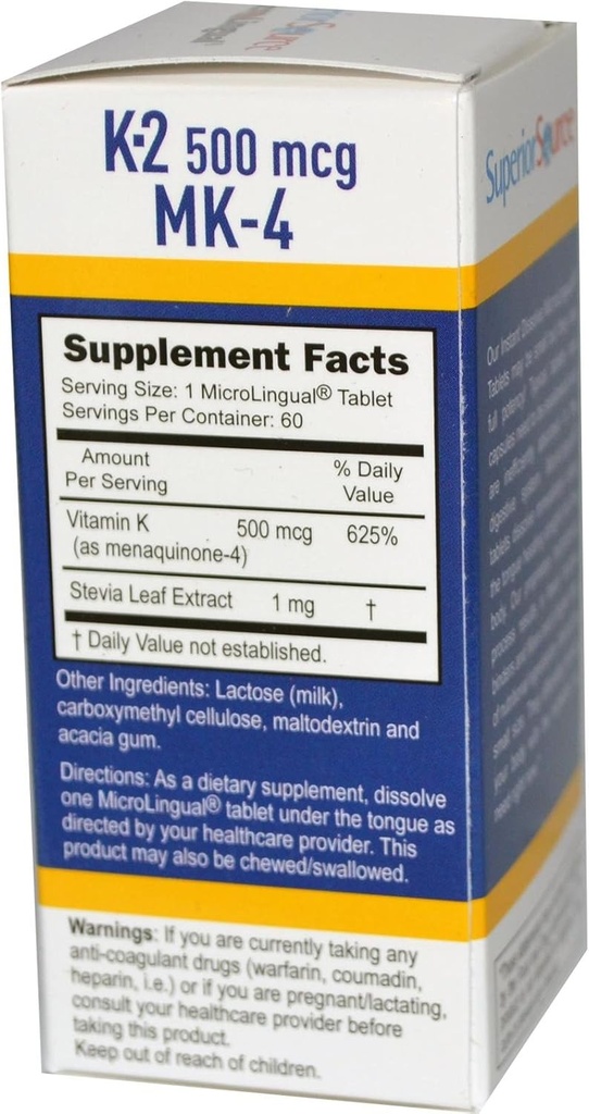 Fuente superior Vitamina K-2 500 mcg (MK-4) 60