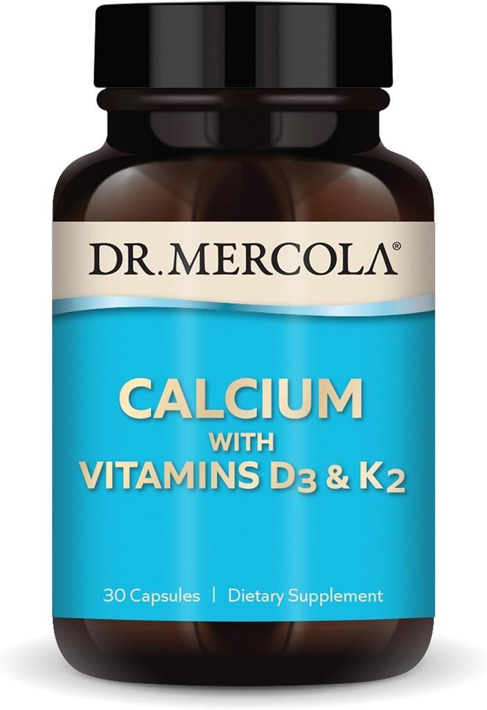 Dr. Mercola Calcium with Vitamins D3 & K2 - Supports Bone & Heart Health* - Calcium with Vitamins D3 & K2 - Eggshell-Derived - Non-GMO, Gluten-Free &amp; Soy Free - 30 Capsules (30 Servings)