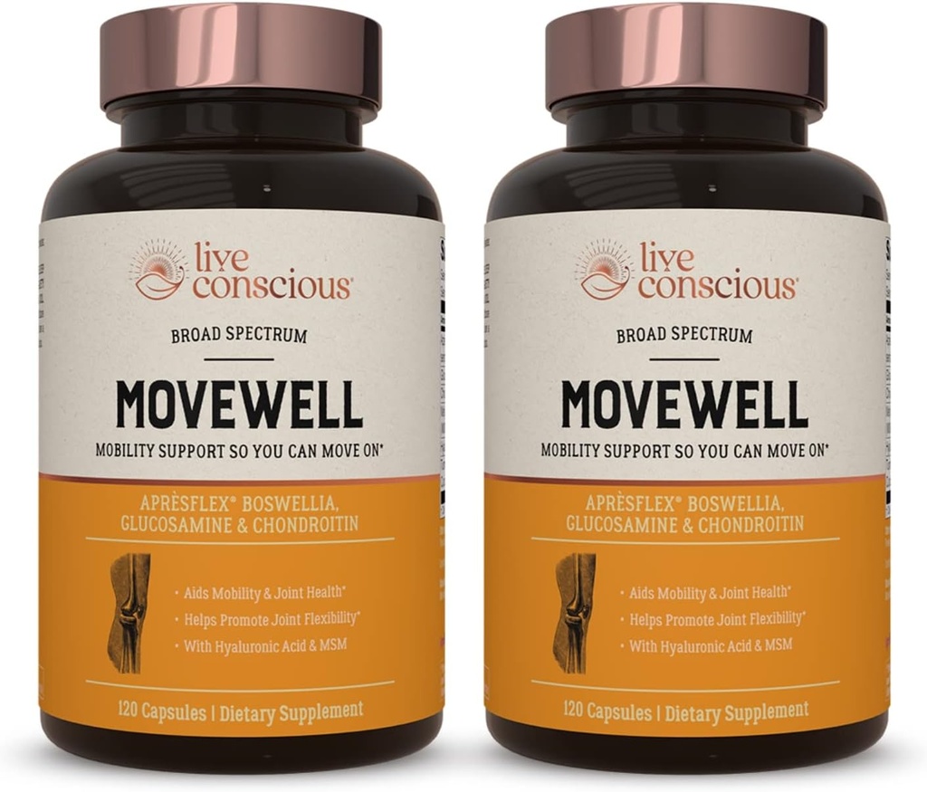 MoveWell by LiveConscious Glucosamine Chondroitin with MSM, Hyaluronic Acid, and More ← Joint Health Supplement (2-Pack)