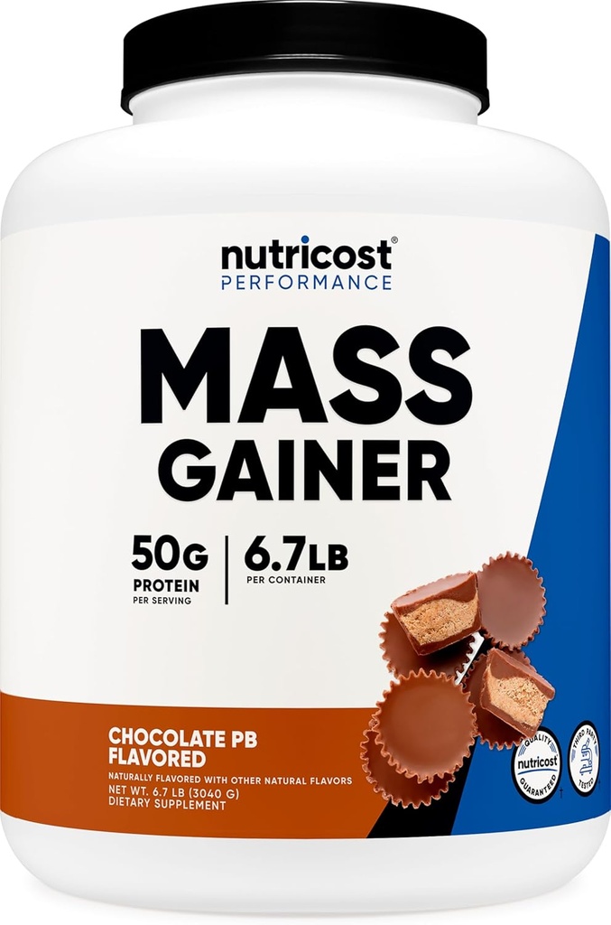 Nutricost Mass Gainer (Chocolate Peanut Butter Flavor, 6.7 LBS) 50 Gramos de Protein Por Serving - Non-GMO