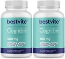 BESTVITE Cognizin Citicoline 500mg (120 Capsules Vegetarianos) (60x2) - Nootropic de línea premium clínicamente estudiado - No Stearates - Vegan - Gluten Gratis - Suplementos cerebrales para memoria y enfoque