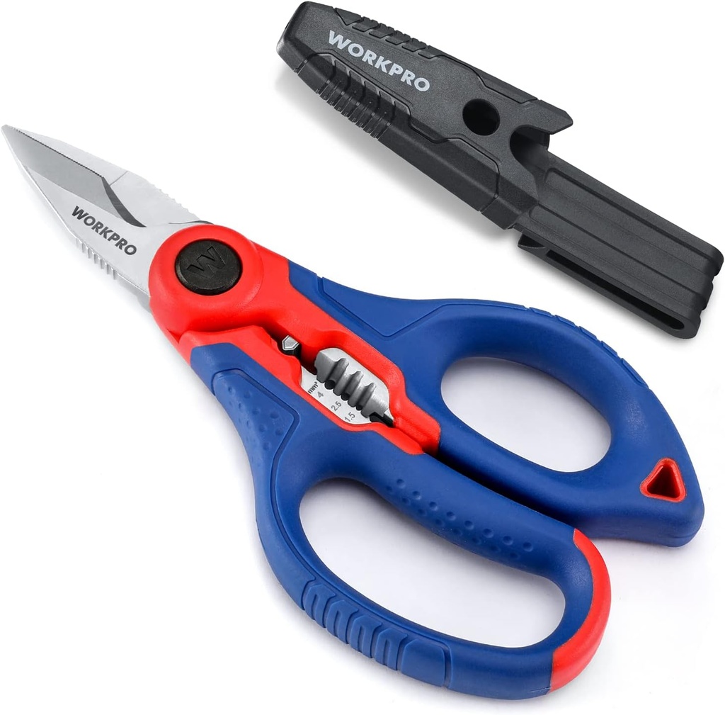 WORKPRO Stainless Electricians Scissors, 6.4" Professional Electrician Shears with Wire Stripper for Soft Cable (Not Suitable for Diving Use)