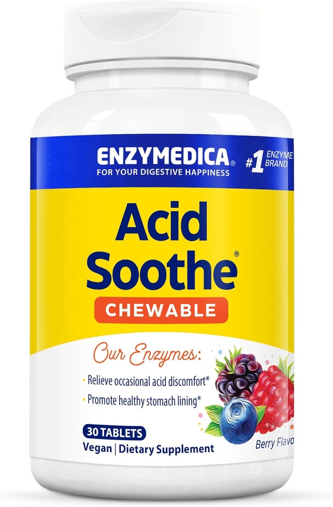 Enzymedica - Acid Soothe Chewable, apoya el alivio de acidez ocasional + indigestión, 30 cuentan
