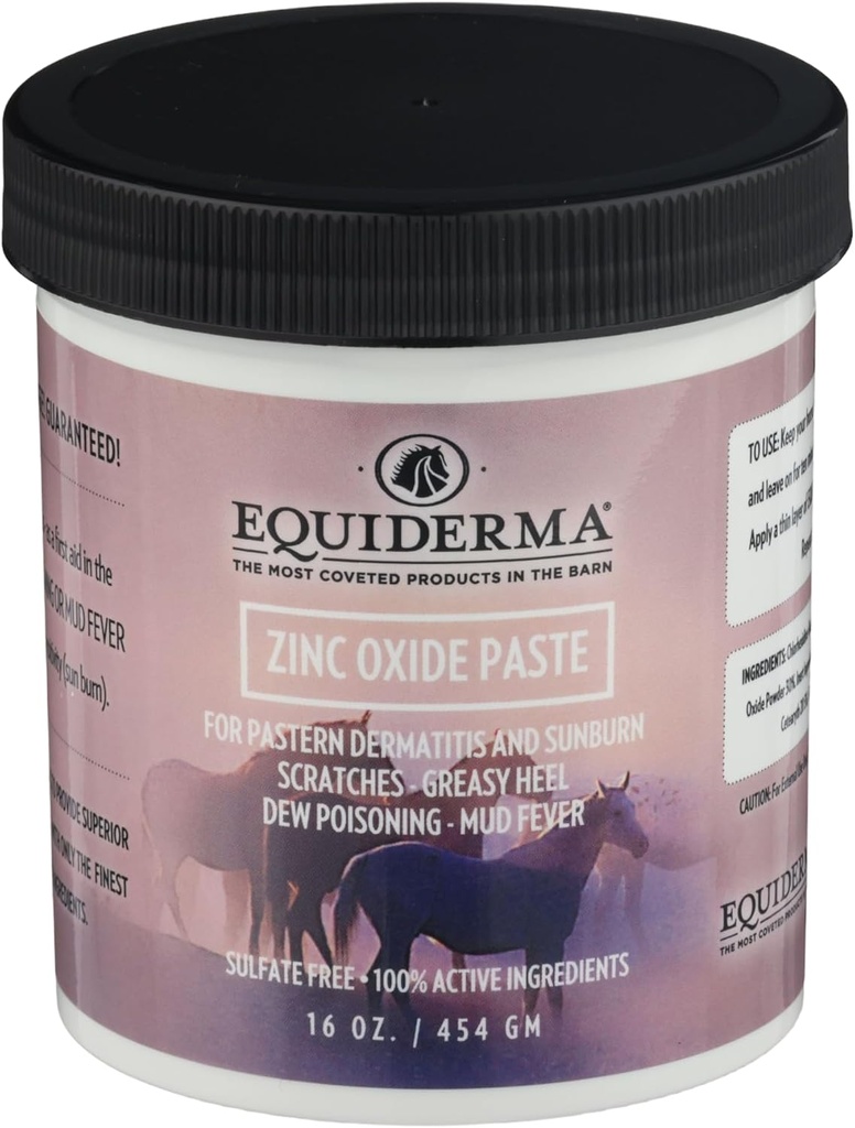 Equiderma Zinc Oxide Paste for Horses, 16 oz tención Tratamiento para la dermatitis pasterna, Scratches " Sunburn " Protective Water-Resistant Barrier " UV Shield ← Equine Skin Treatment