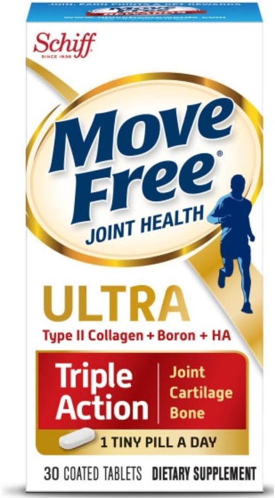 Move Free Tipo II Collagen, Boron & HA Ultra Triple Action, Joint Health Supplement, 1 Pill Por Day to Promote Joint, Cartilage, and Bone Health, 30 Count