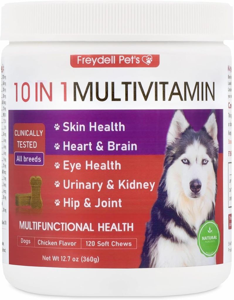 Freydell Pets Multivitamina Dog Suplemento: Glucosamine Chondroitin, Probiotics, Omega Fish Oil, Skin and Coat Alergy Vitaminas - Suplementos de perros &amp; Vitaminas