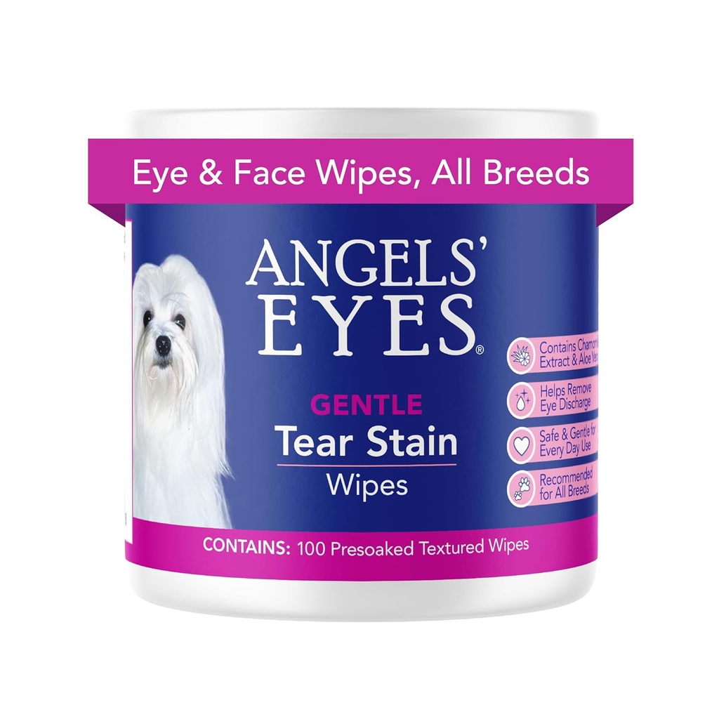 Mangas suaves del oído de los ANGELS &amp; Ojos de mascotas para todos perros & gatos Esposas de baño texturizada quitar la descarga &amp; moco, reducir las estatinas del oído, hipoalergénico con aloe " manzanilla, 100ct