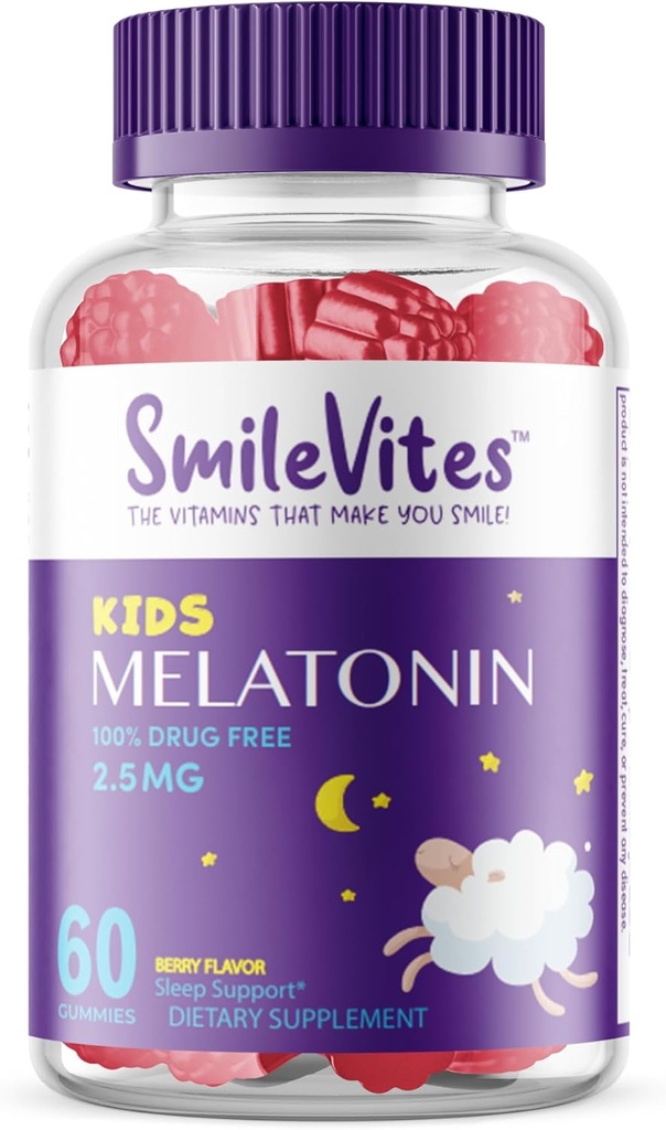 Niños Melatonin Gummies 2.5mg ← Ayuda para el sueño libre de drogas para el consumo de drogas TENIDO TERRITORIO Apoyo Descanso " Círculo para el sueño regular ← Ingredientes naturales TEN Berry Flavor ANTE 60 Conde