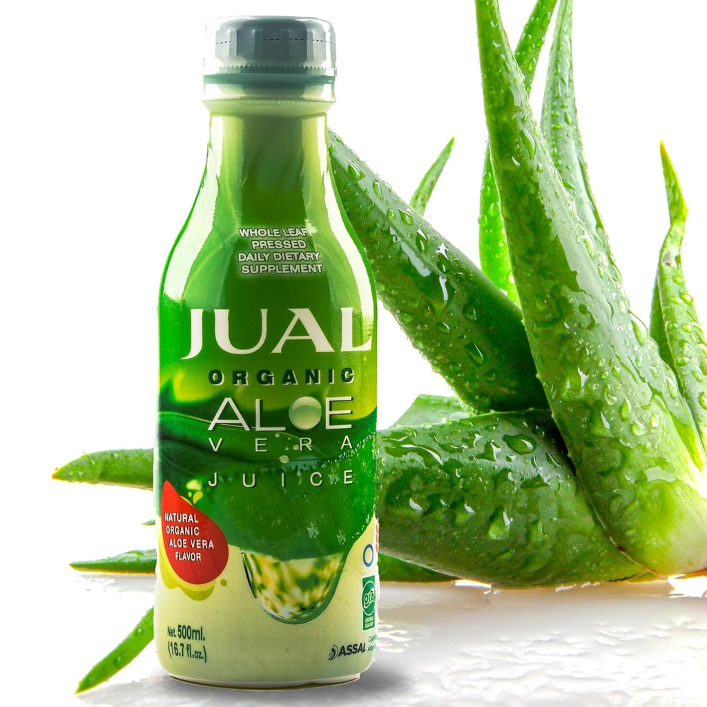 JUAL 100% puro orgánico Aloe Vera Jugo – Cero Azúcar, Libre de Aloína – Sabor natural – Vegan Detox Bebido funcional – 16.7 Fl Oz (500ml)