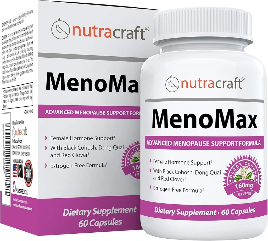 MenoMax #1 Menopause Relief Supplement TEN Black Cohosh, Dong Quai, Vitex Agnus, Red Clover, Sage, Soy and Wild Yam ANTE Soporta natural para Hot Flashes, Night Sweats, Dryness y Mood Swings ¦ 60 Capsules