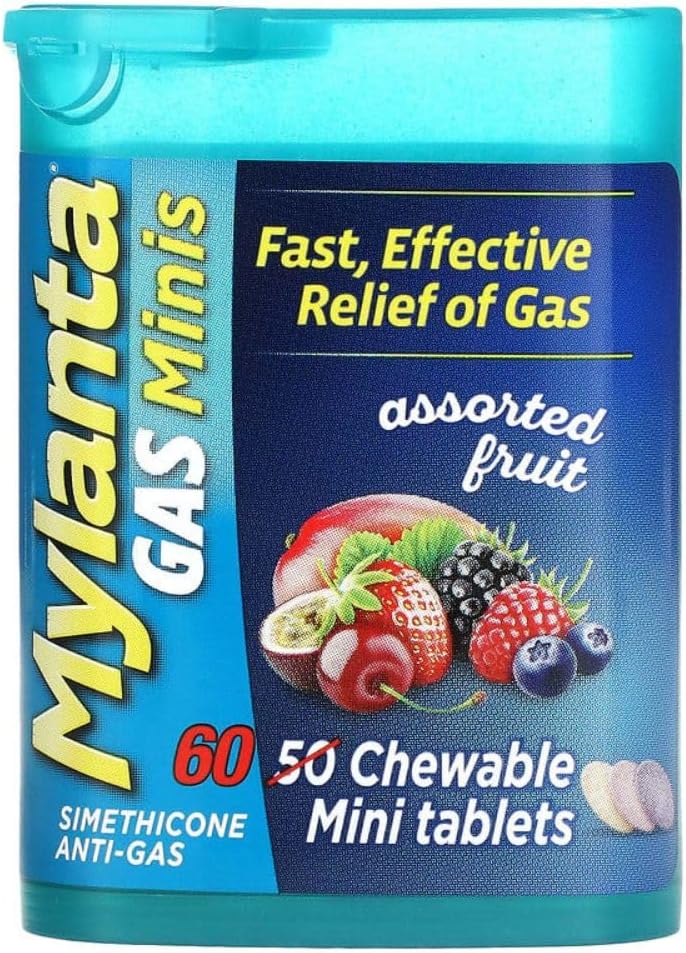 Mylanta Gas Relief Tablets, Gas Minis, Assorted Fruit, 60 Count (Pack of 1)