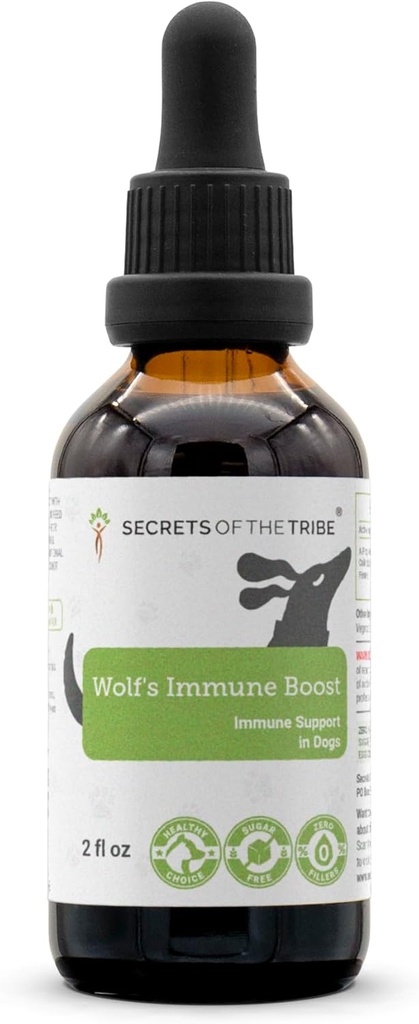 Wolf's Immune Boost ← Natural Herbal Suplemento dietético para perros ← Soporte inmunitario en perros ← Extracto libre de alcohol, flores mayores, Calendula, Dandelion Root, Lemon Balm, Fennel 2 oz