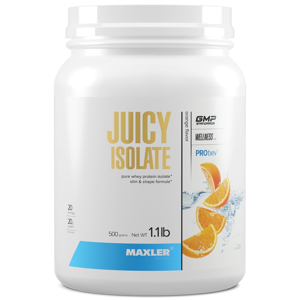 Maxler Juicy Isolate Protein Powder - Clear Whey Isolate - Low Lactose, Fat Free, Sugar Free Muscle Recovery Drink for Pre &amp; Post Workout - 90% de Protein por Serving - Orange 1.1 lb (20 Servings)