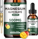 Magnesium Glycinate Suplemento, Magnesium Liquid Drops with Magnesium Glycinate 500mg Ashwagandha, L - Theanine, Chamomile -Support Stress Relief, Bone, Muscle, Mood Vegan Natural Mango Flavor