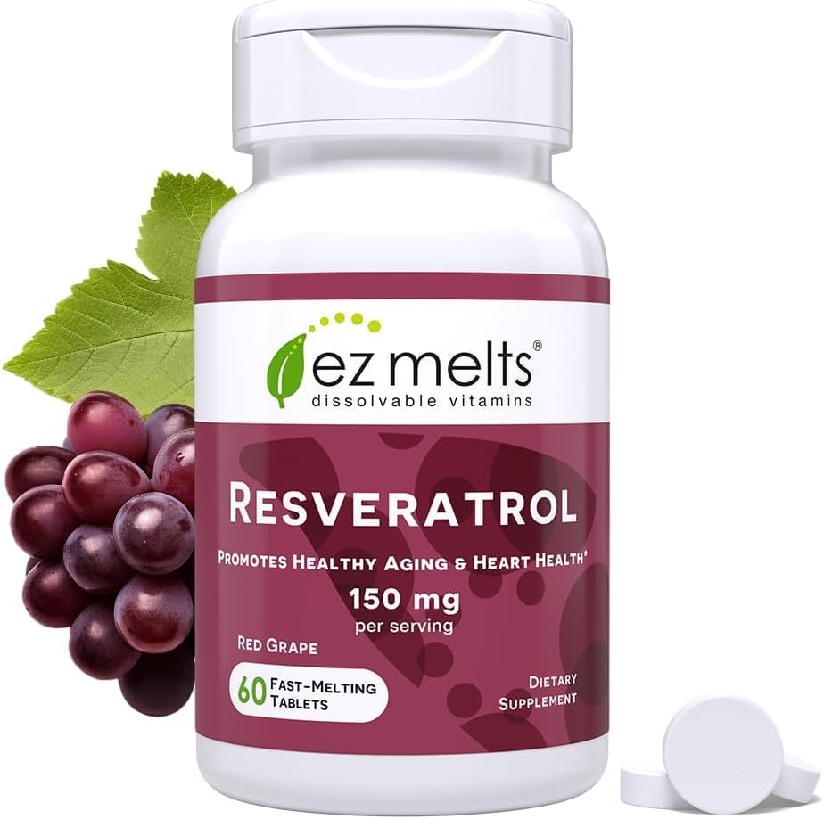 EZ Melts Resveratrol Dissolvable Suplemento 150 mg, sin azúcar, 1 mes de suministro - 1 paquete