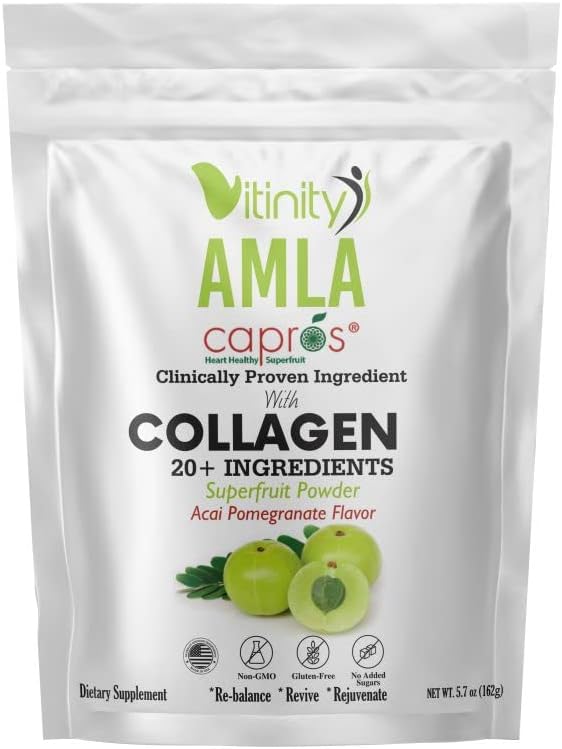 VITINITY AMLA SUPERFOOD 20+Key Ingredientes Collagen (Tipo 1 &amp; Tipo 3) Polvo con Ingrediente Provenido CLINICALLY (AMLA) para Adultos,Fast-Acting Liquid DELIVERY(30 Day Supply)