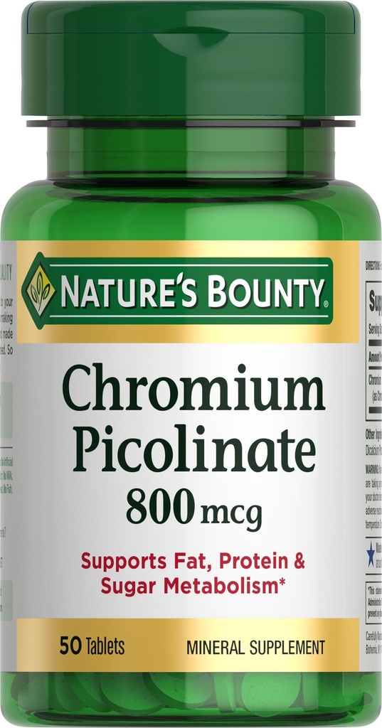 Picolinato de cromo rebote de la naturaleza, apoya la grasa, el metabolismo del azúcar Protein, suplemento mineral, 800 mcg, 50 tabletas