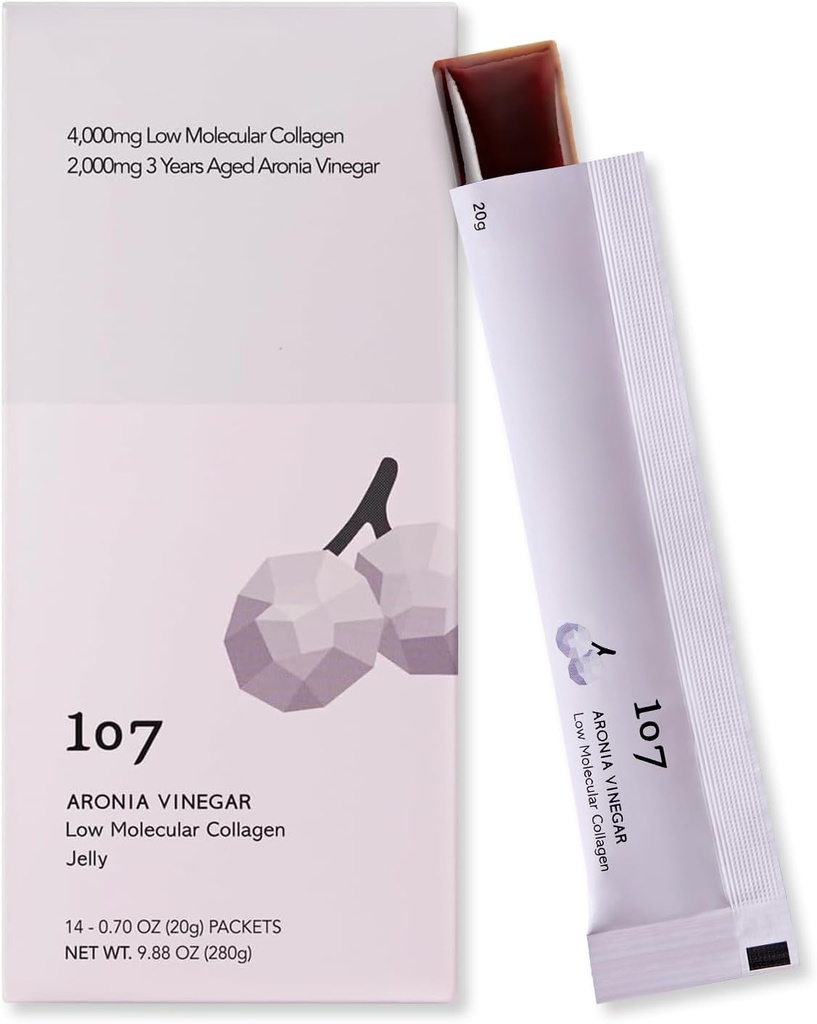 107 ARONIA Vinegar Low Molecular Collagen Jelly Stick, Contiene Vitamina, Collagen, Ácido Hialurónico, Elastin, Probióticos, Collagen de Belleza Coreana, Apoya Belleza Interior, 20g x 14 Pouches