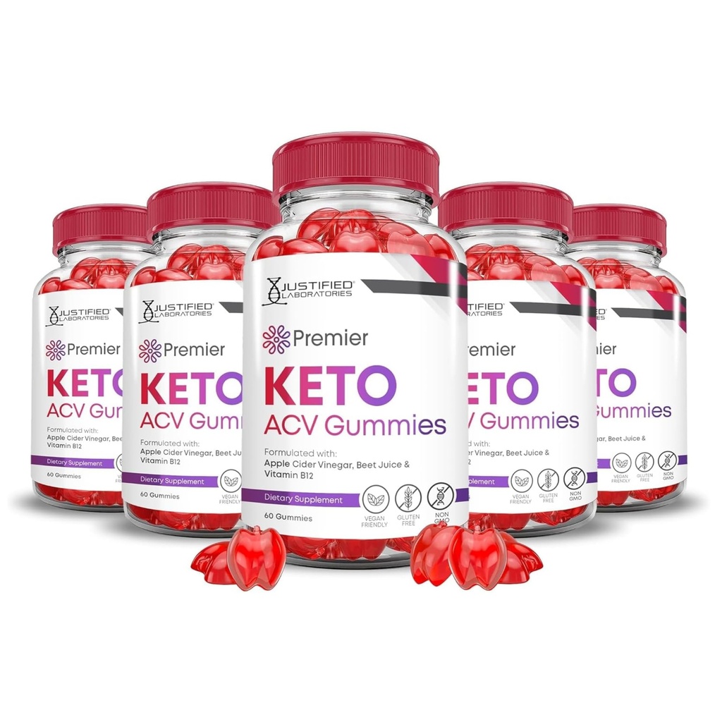 Justified Laboratories Premier Keto ACV Gummies (1000 mg) - 60 Count, Pack of 5 - Formulated with Apple Cider Vinegar, Folate & Vitamin B12 - Non-GMO, Vegan, Gluten Free - 150 Servings