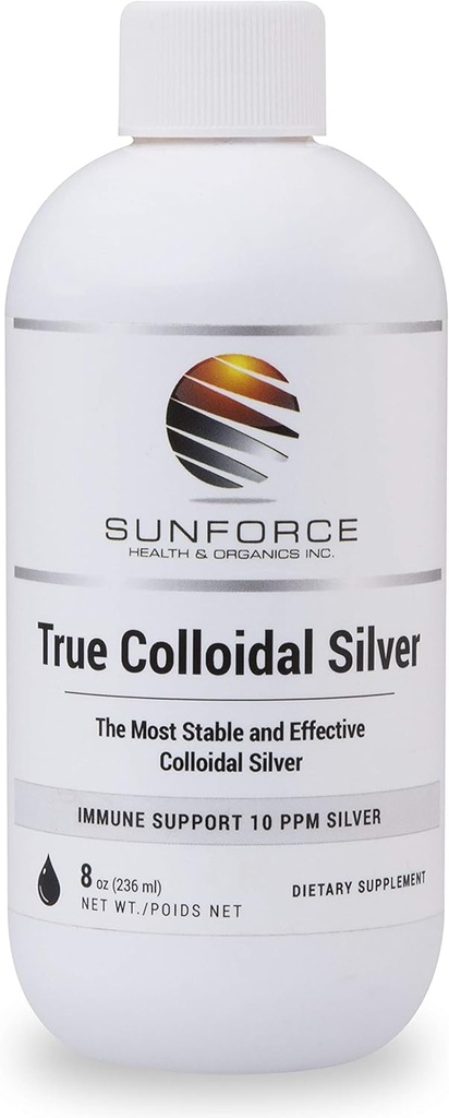 True Colloidal Silver Supplement - 10 ppm tención Suplemento para adultos y niños (8 OZ)
