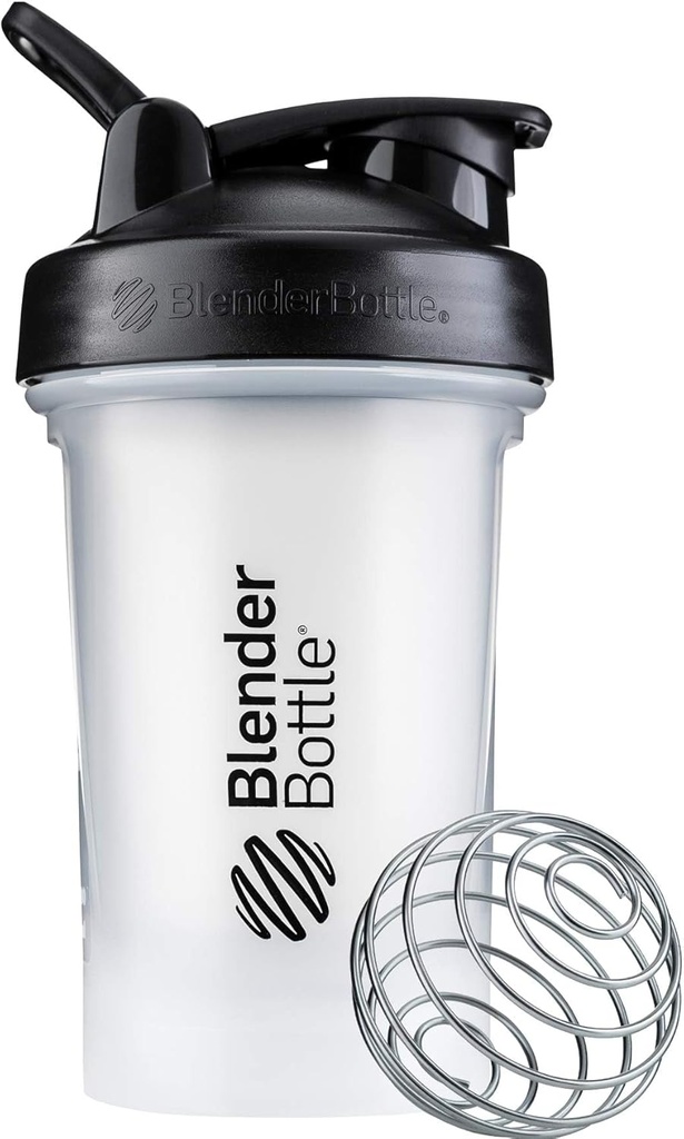 BlenderBottle Classic V2 Shaker Bottle Perfect para Protein Shakes y Pre Workout, 20-Once, Clear/Black