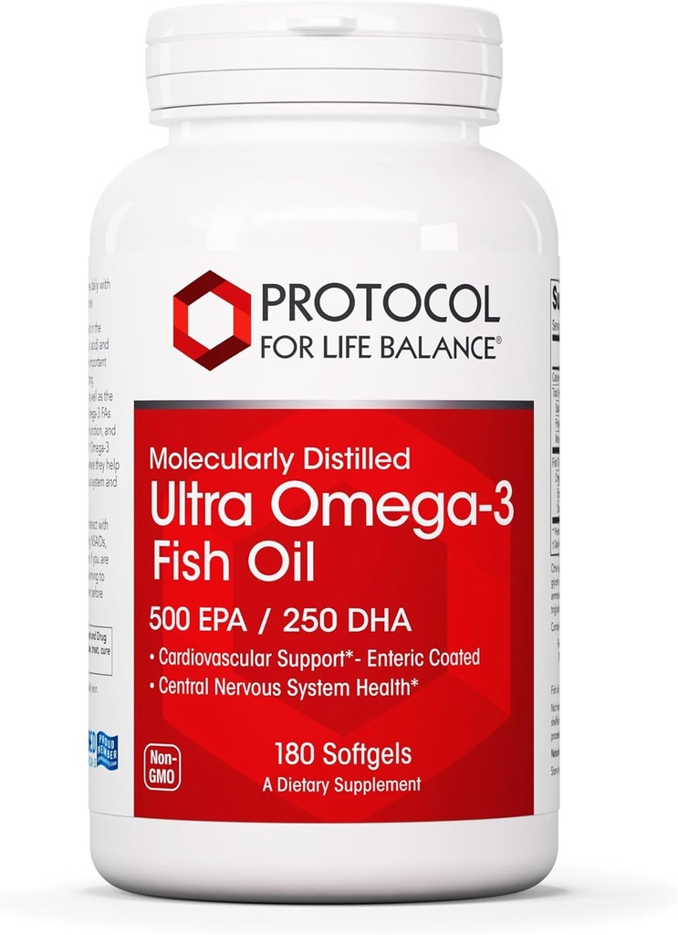 Protocolo Ultra Omega-3-500mg EPA &amp; 250mg DHA - Fish Oil for Brain Support, Heart &amp; Nervous System Health* - EPA DHA Omega Supplement - Non-GMO & Halal - 180 Softgels