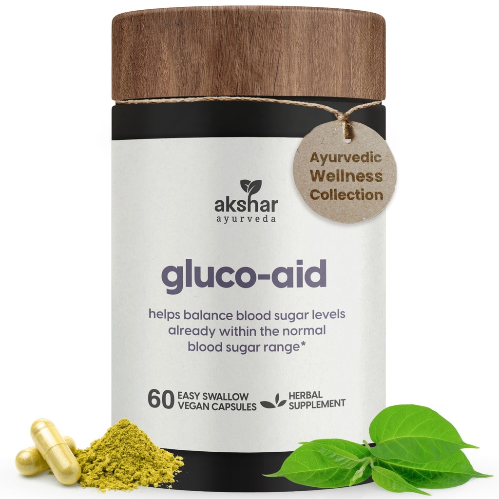 AKSHAR Ayurveda Gluco Support Supplement with Gymnema, Bitter Melon, Turmeric & More, Supports Healthy Levels(60 Capsules)