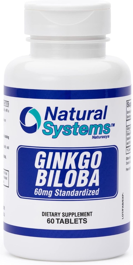 Ginkgo Biloba 60 mg por Natural Systems 60 Tablets - Gingko Biloba Powder Brain Supplement - Ginkgo Biloba Concentration Supplements - Memory Vitamins for Men and Women - Boost Energy Supplements