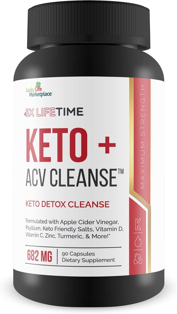 3X Lifetime Keto + ACV Cleanse - Keto Detox Cleanse for Full Body Cleanse - 90 Day Supply - Ayuda Reducir Belly Bloat w/Psyllium Digestive Support - Promote Energy & Focus - Keto Detox Cleanser