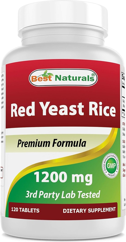 Mejores Naturales Red Yeast Rice 1200 mg (No-GMO) 120 Tabletas - No Irradiated, Citrinin Free