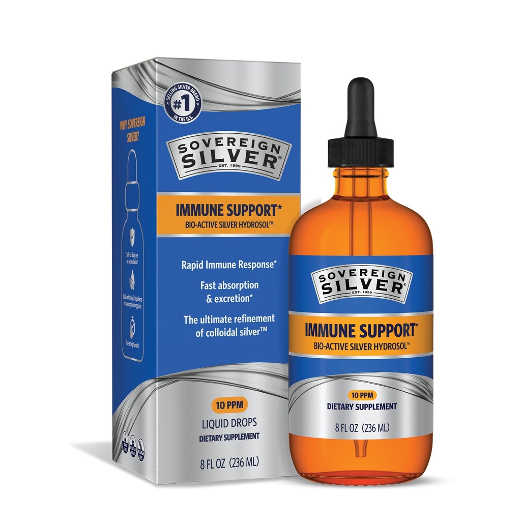 Soberana Silver Immune Support - Colloidal Silver, Bio-Active Silver Hydrosol, 10 ppm, Liquid Dropper, 8 Fl Oz, (236 mL)
